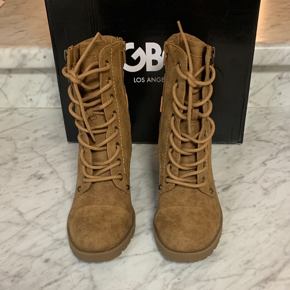 G by Guess Tan Lace-Up high heel Boots W Side Zip Size 8.5 NEW with Box Jaydyn2 - Picture 1 of 10